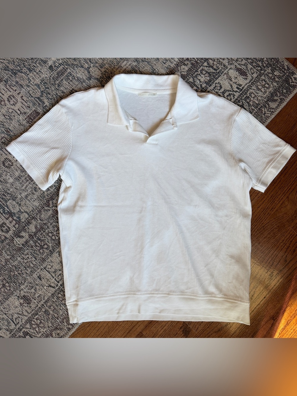 Zara Men’s Textured Ribbed Polo Shirt White Size Large